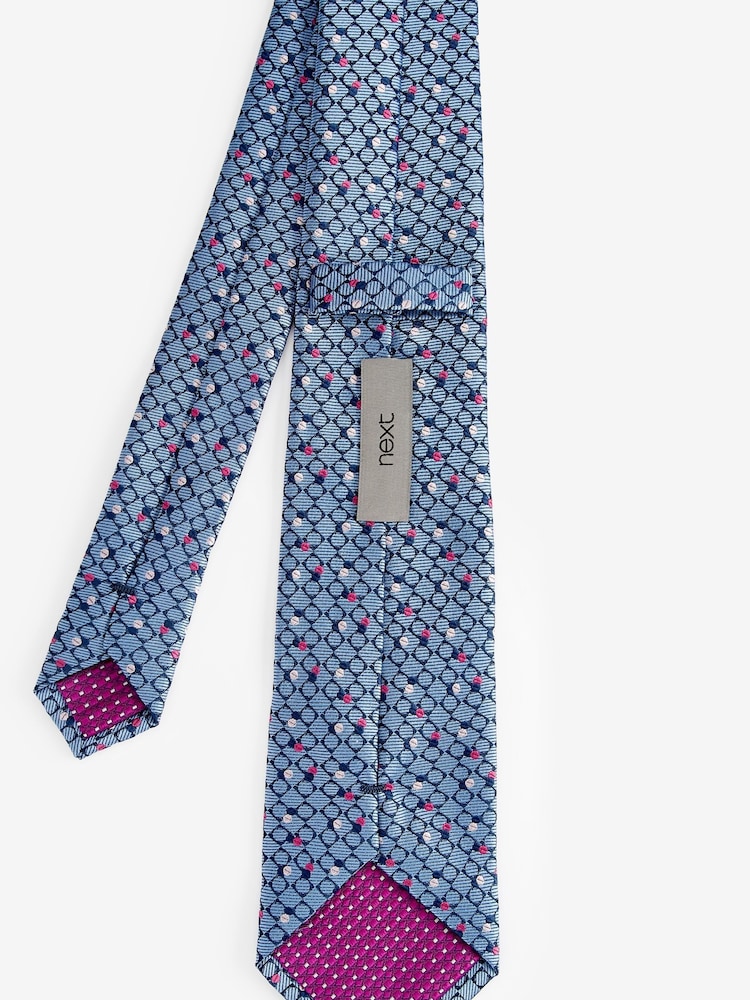 Fuchsia Pink/Blue Textured Tie With Tie Clips 2 Pack - Image 4 of 6