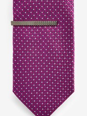Fuchsia Pink/Blue Textured Tie With Tie Clips 2 Pack - Image 5 of 6