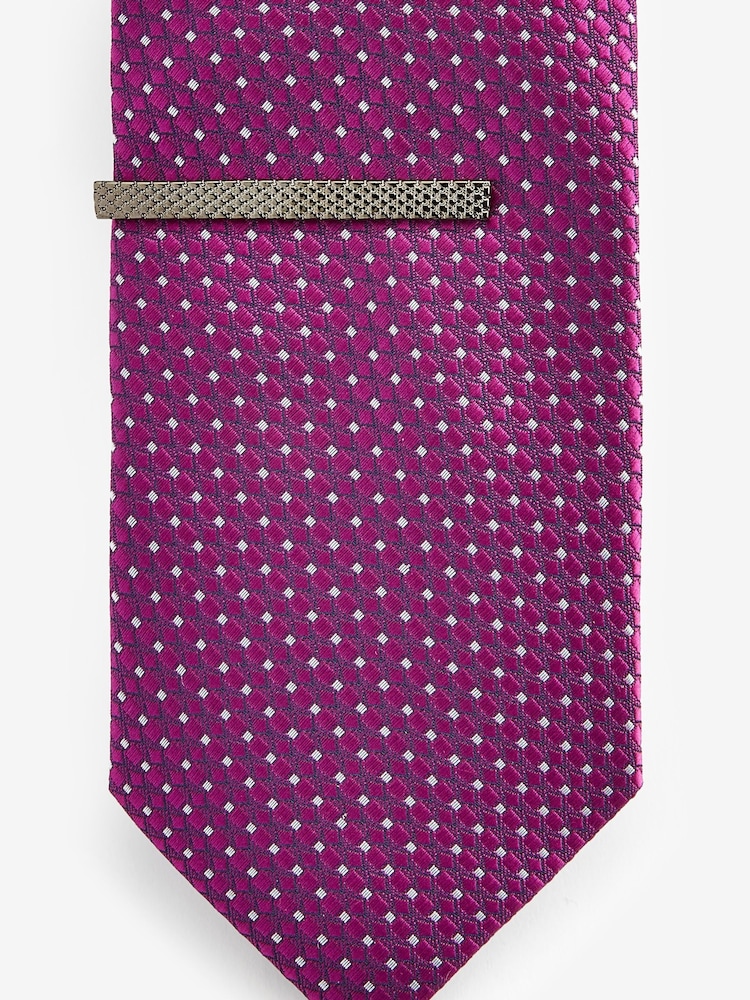 Fuchsia Pink/Blue Textured Tie With Tie Clips 2 Pack - Image 5 of 6