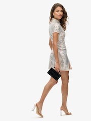 Superdry Silver Deco Sequin Mandarin Sequin Mini Dress - Image 3 of 4