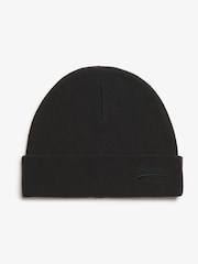 Superdry Black 100% Cotton Essential Logo Knitted Beanie - Image 1 of 4