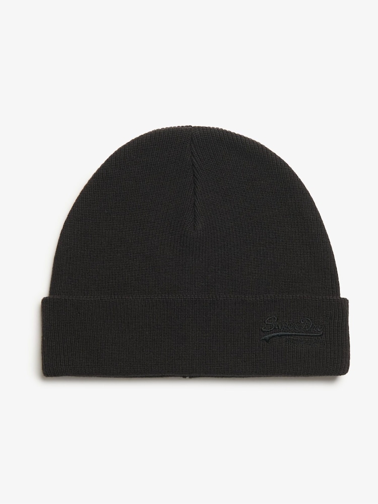 Superdry Black 100% Cotton Essential Logo Knitted Beanie - Image 1 of 4