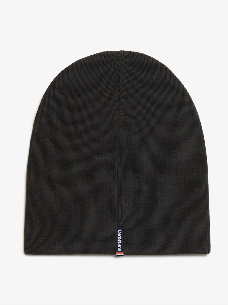 Superdry Black 100% Cotton Essential Logo Knitted Beanie - Image 2 of 4