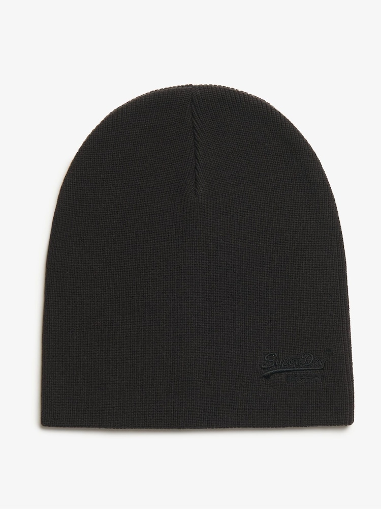 Superdry Black 100% Cotton Essential Logo Knitted Beanie - Image 3 of 4