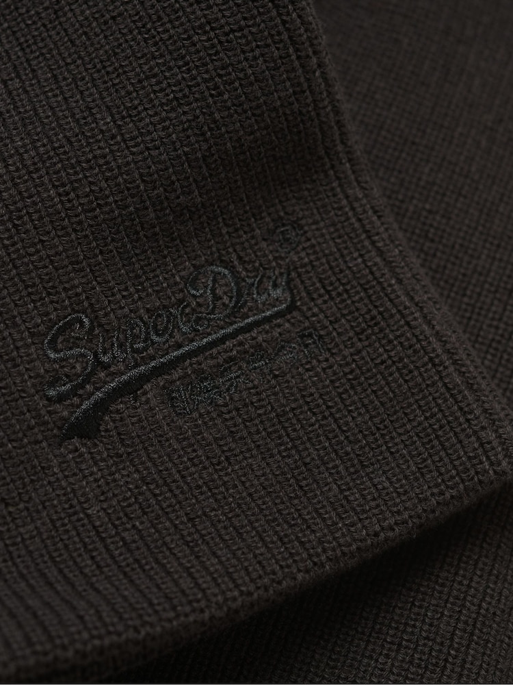Superdry Black 100% Cotton Essential Logo Knitted Beanie - Image 4 of 4