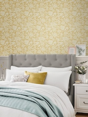Laura Ashley Pale Ochre Yellow Trailing Laurissa 10M Wallpaper - Image 1 of 4
