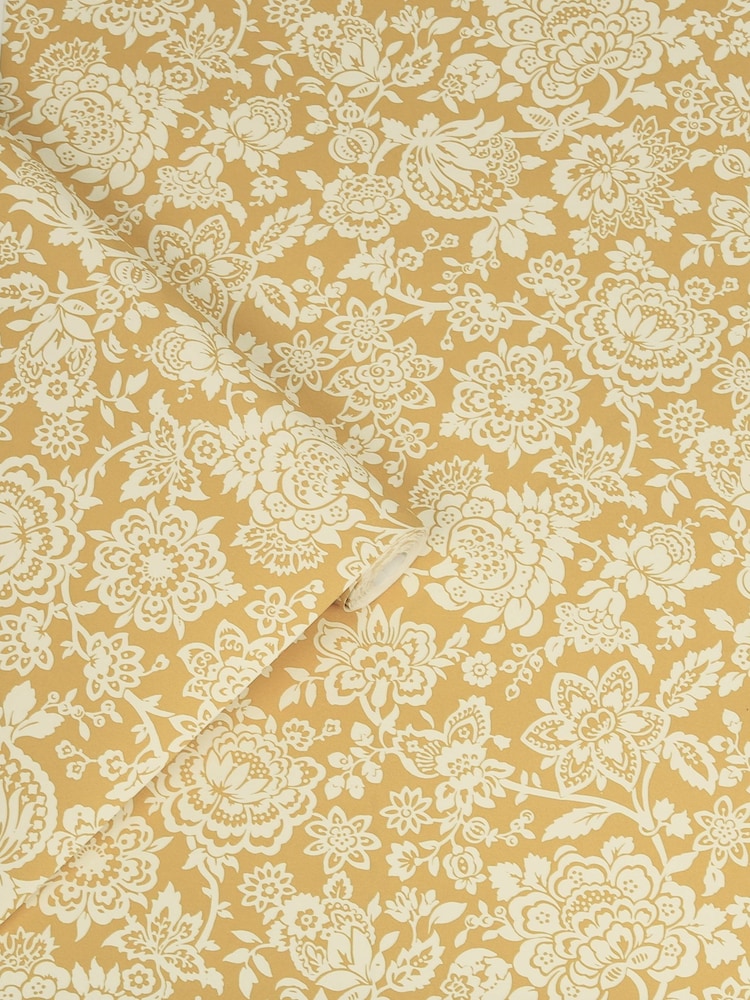 Laura Ashley Pale Ochre Yellow Trailing Laurissa 10M Wallpaper - Image 4 of 4 Laura Ashley Pale Ochre Yellow Trailing Laurissa 10M Wallpaper - Image 4 of 4