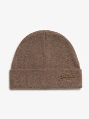 Superdry Kobicha Brown Marl Knitted Logo Beanie Hat - Image 1 of 4