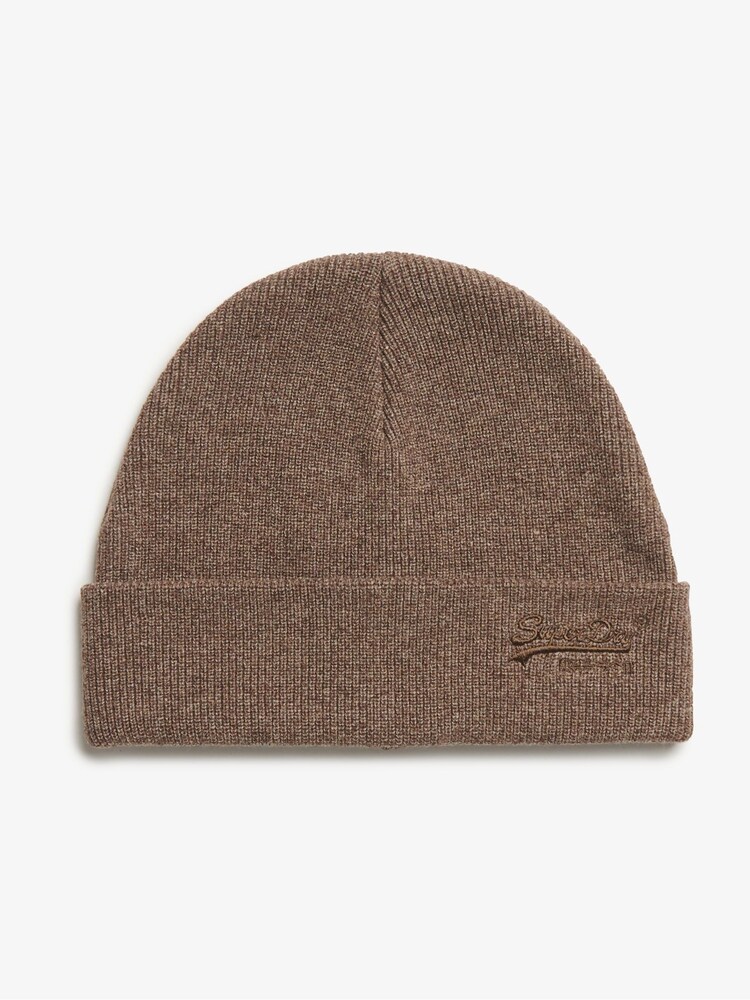 Superdry Kobicha Brown Marl Knitted Logo Beanie Hat - Image 1 of 4