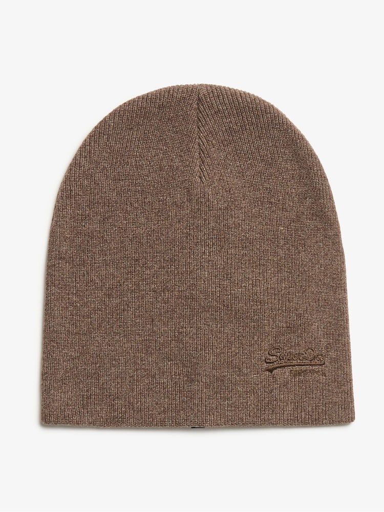 Superdry Kobicha Brown Marl Knitted Logo Beanie Hat - Image 2 of 4