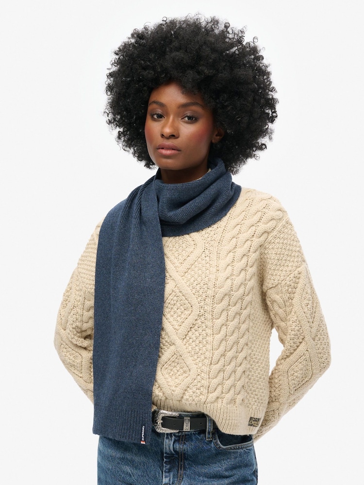 Superdry Richest Navy Marl Essential Logo Knitted Scarf - Image 1 of 3 Superdry Richest Navy Marl Essential Logo Knitted Scarf - Image 1 of 3