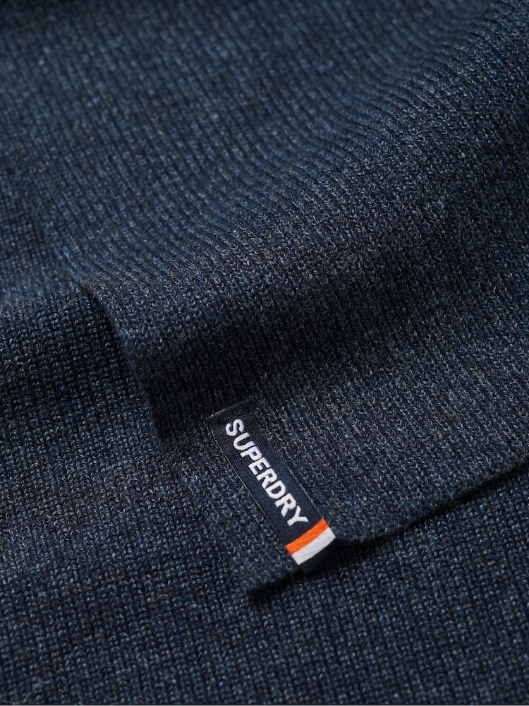 Azul marino intenso jaspeado - Bufanda básica de punto con logo de Superdry - Imagen 3 de 3