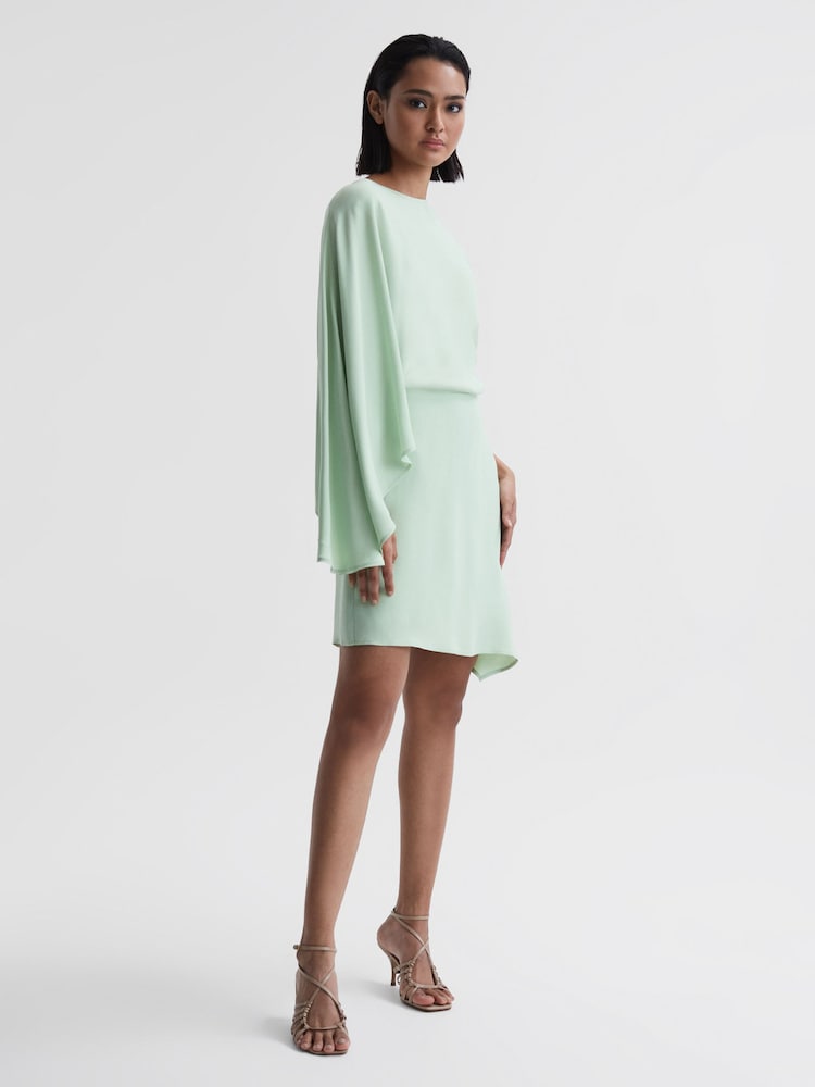 Reiss Sage Christy Cape Sleeve Asymmetric Mini Dress - Image 1 of 5