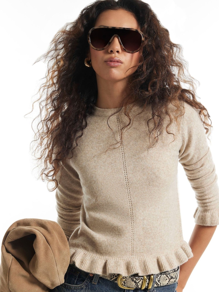 River Island Cream Frill Trim Jumper - Image 1 of 4 River Island Cream Frill Trim Jumper - Image 1 of 4