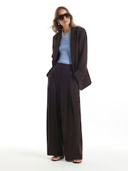 River Island Brown Crepe Wide Leg Trousers - Image 1 of 4