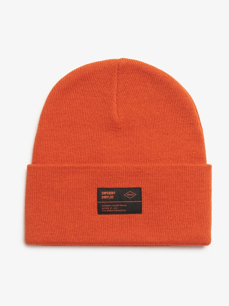 Superdry Orange Surplus 100% Cotton Knitted Beanie Hat - Image 1 of 2