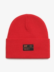 Superdry Risk Red Surplus 100% Cotton Knitted Beanie Hat - Image 1 of 2