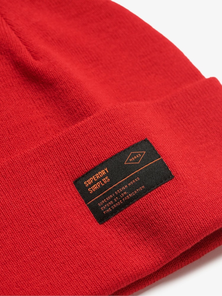 Superdry Risk Red Surplus 100% Cotton Knitted Beanie Hat - Image 2 of 2