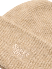 Superdry Toasted Coconut Brown Soft Rib Knit Winter Beanie 100% Cotton Hat - Image 7 of 7