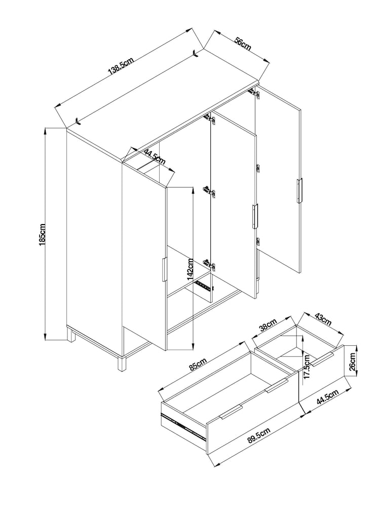 Grey Bronx Oak Effect Triple, 2 Drawers Wardrobe - Image 11 of 11