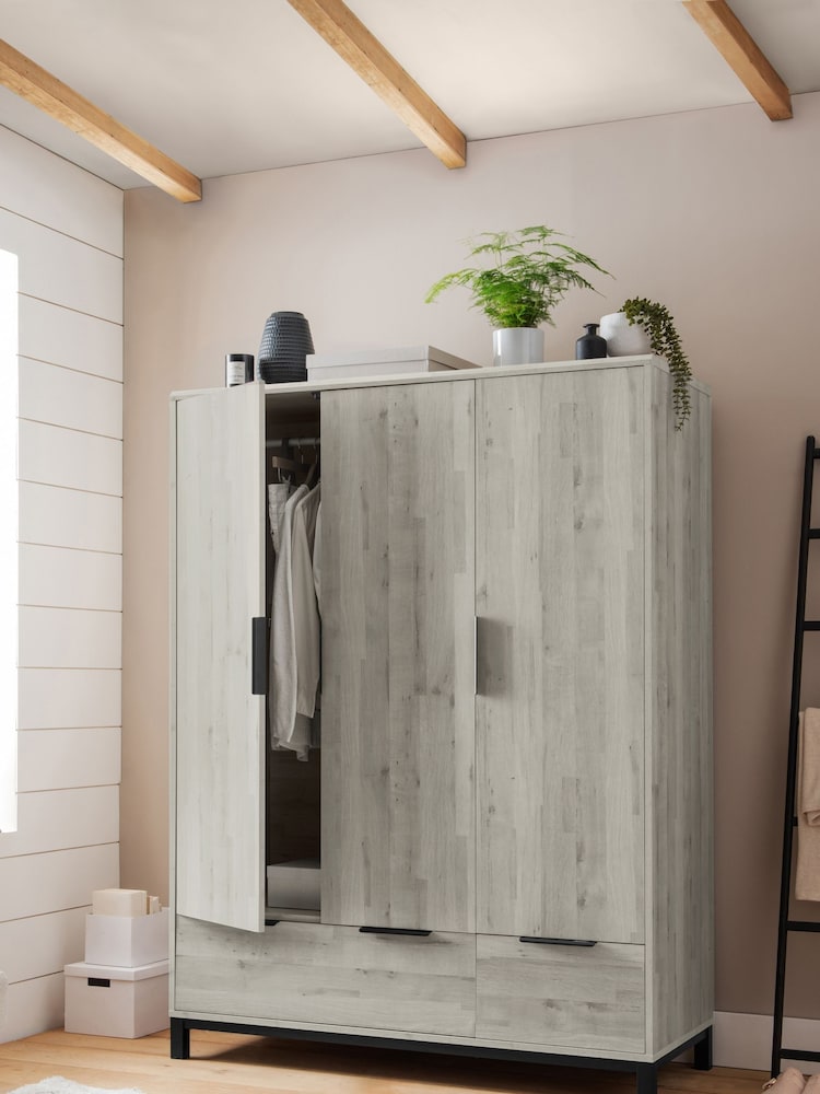 Grey Bronx Oak Effect Triple, 2 Drawers Wardrobe - Image 2 of 11