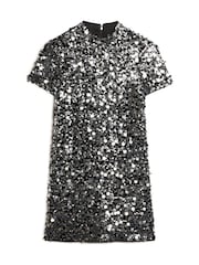 Superdry Silver Sequin Sequin T-Shirt Mini Dress - Image 4 of 5
