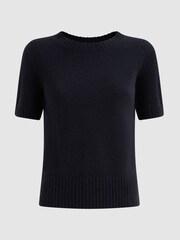 Темно-синий - Reiss-кашемировая футболка с короткими рукавами и круглым вырезом Reiss Hallie - Изображение 2 из 5