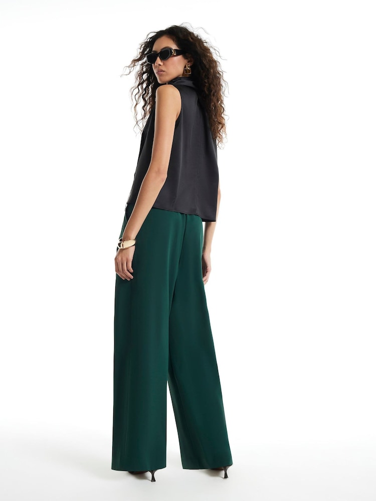 أخضر - بنطلون كريب برِجل واسعة من River Island - صورة 4 من 4
