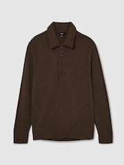 Reiss Soft Brown County Wool-Cashmere Half-Button Polo Jumper - Image 2 of 6