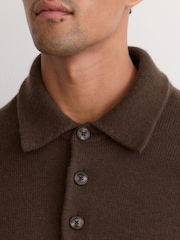 Reiss Soft Brown County Wool-Cashmere Half-Button Polo Jumper - Image 3 of 6