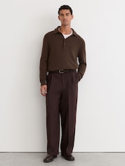 Reiss Soft Brown County Wool-Cashmere Half-Button Polo Jumper - Image 4 of 6