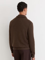Reiss Soft Brown County Wool-Cashmere Half-Button Polo Jumper - Image 5 of 6