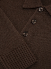Reiss Soft Brown County Wool-Cashmere Half-Button Polo Jumper - Image 6 of 6