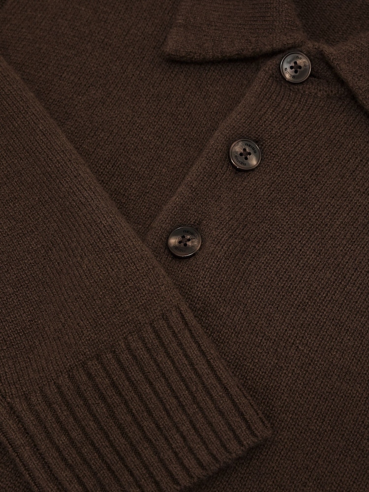 Reiss Soft Brown County Wool-Cashmere Half-Button Polo Jumper - Image 6 of 6 Reiss Soft Brown County Wool-Cashmere Half-Button Polo Jumper - Image 6 of 6