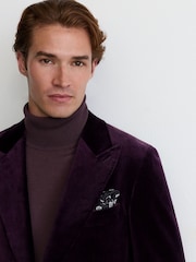 Reiss Purple Apsara Classic Fit Velvet Single-Breasted Blazer - Image 1 of 8