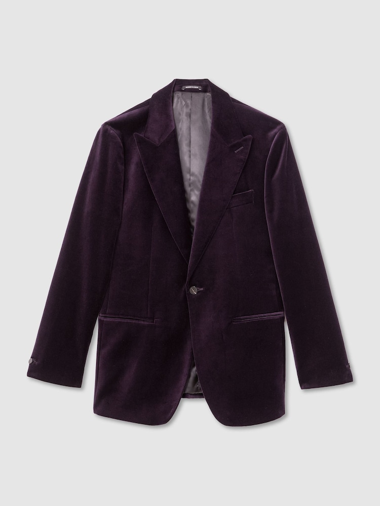 Reiss Purple Apsara Classic Fit Velvet Single-Breasted Blazer - Image 2 of 8