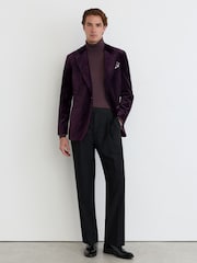Reiss Purple Apsara Classic Fit Velvet Single-Breasted Blazer - Image 3 of 8