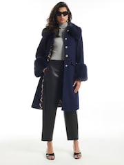 Abrigo con ribete de piel sintética de River Island - Imagen 1 de 4