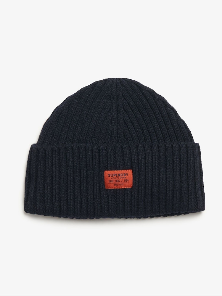 Superdry Eclipse Navy 100% Cotton Workwear Knitted Beanie Hat - Image 1 of 2