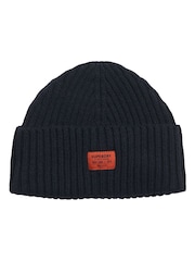 Superdry Eclipse Navy 100% Cotton Workwear Knitted Beanie Hat - Image 3 of 7