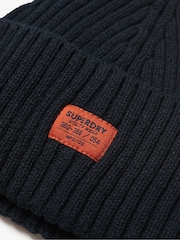 Superdry Eclipse Navy 100% Cotton Workwear Knitted Beanie Hat - Image 5 of 7