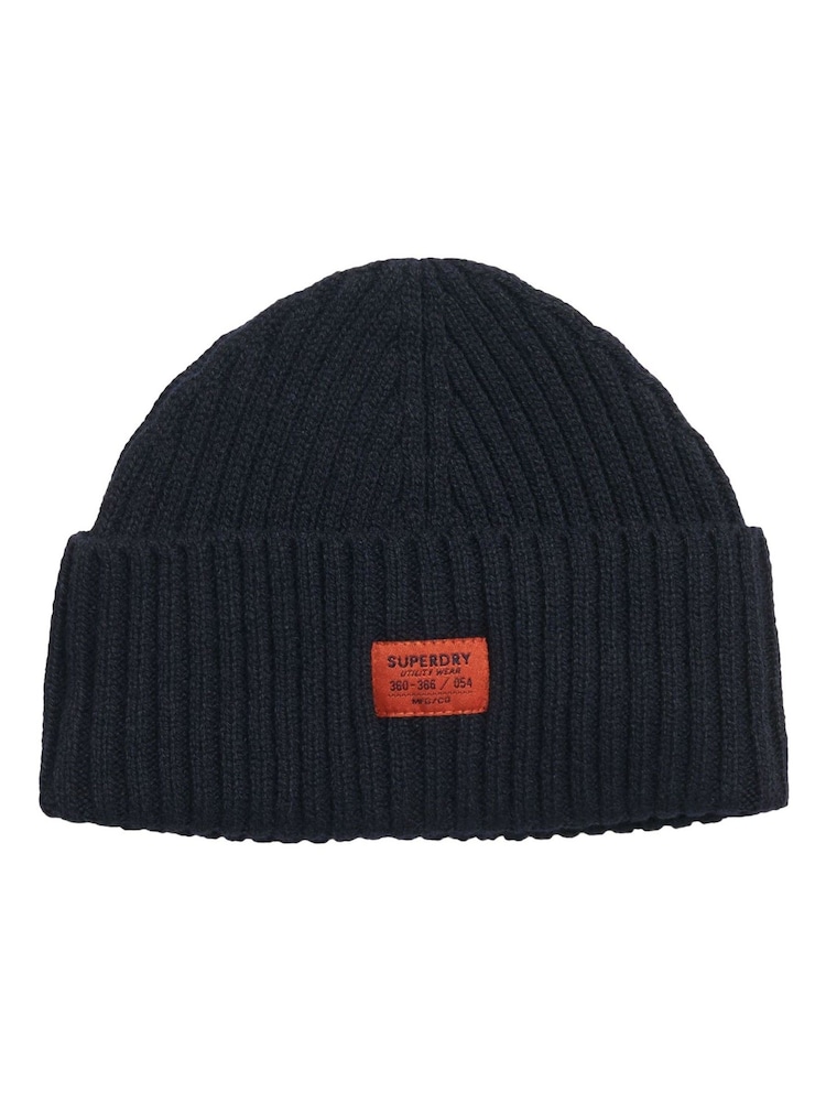 Superdry Eclipse Navy 100% Cotton Workwear Knitted Beanie Hat - Image 7 of 7 Superdry Eclipse Navy 100% Cotton Workwear Knitted Beanie Hat - Image 7 of 7