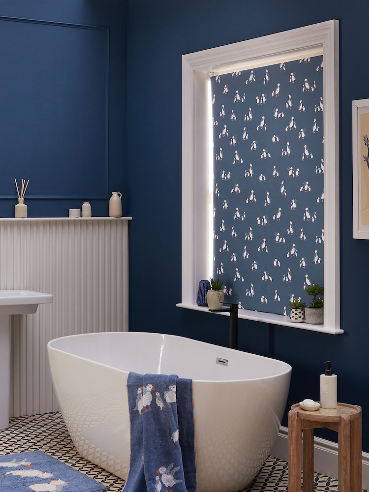 Blue Ready Made Blackout Bathroom Roller Blind Puffin Print - Image 2 of 6