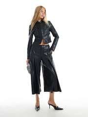 River Island Black Faux Leather Culotte Trousers - Image 1 of 4