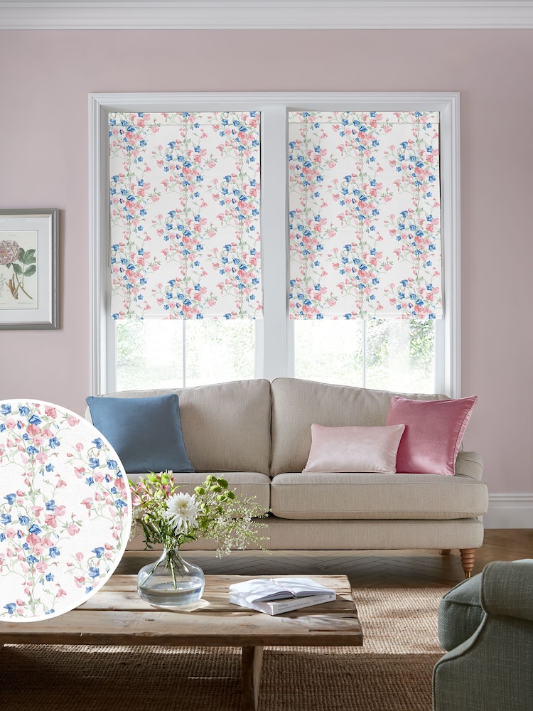 Laura Ashley Coral Pink Charlotte Made to Measure Roman 100% Cotton Blinds - Image 1 of 6