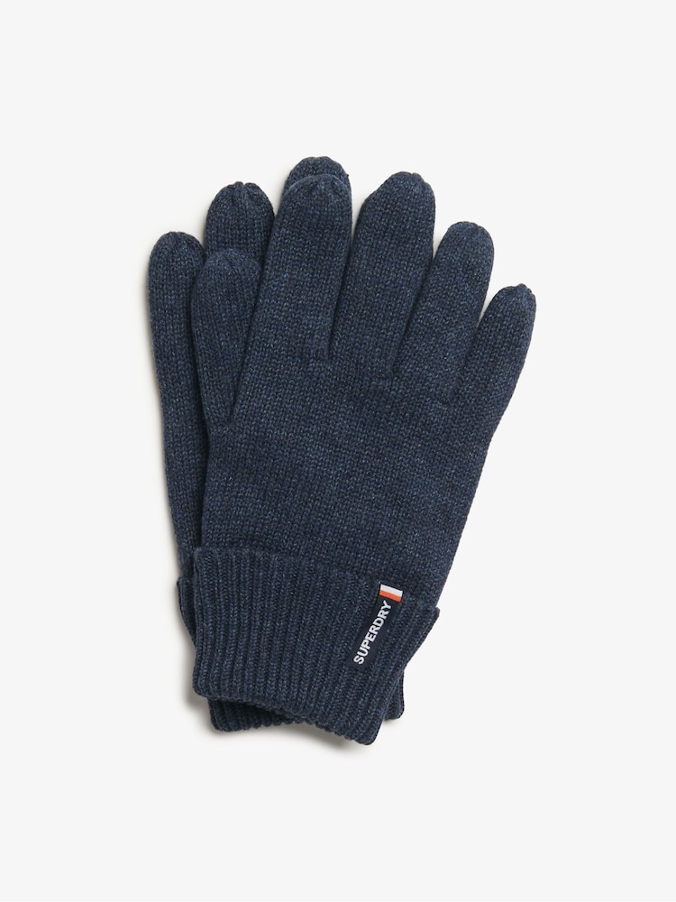 Superdry Richest Navy Marl Essential Logo Knitted Gloves - Image 2 of 3 Superdry Richest Navy Marl Essential Logo Knitted Gloves - Image 2 of 3