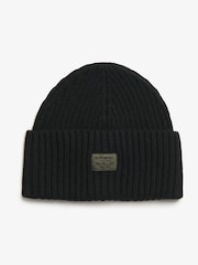 Superdry Black 100% Cotton Workwear Knitted Beanie Hat - Image 1 of 2