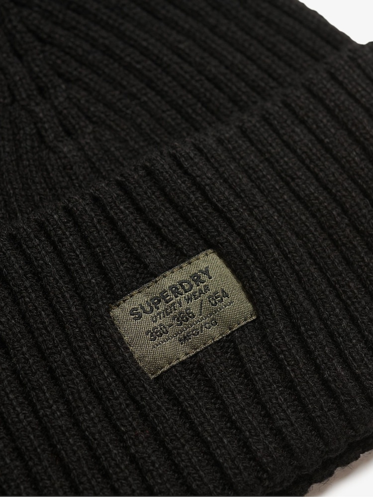 Superdry Black 100% Cotton Workwear Knitted Beanie Hat - Image 2 of 2