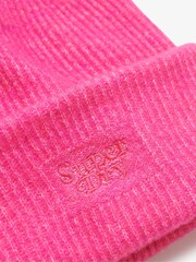 Superdry Hyper Magenta Pink Soft Rib Knit Winter Beanie 100% Cotton Hat - Image 2 of 2