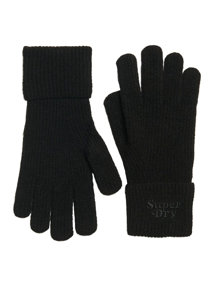 Superdry Black Soft Rib Knit Gloves - Image 1 of 3 Superdry Black Soft Rib Knit Gloves - Image 1 of 3